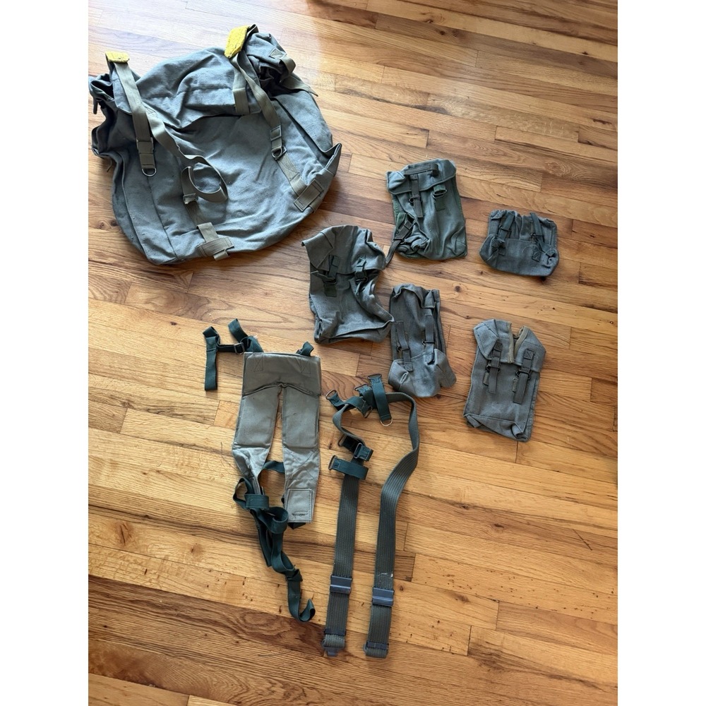 Vintage Bulgarian Army Military Field Suspenders Web Gear Straps & Pouches NEW